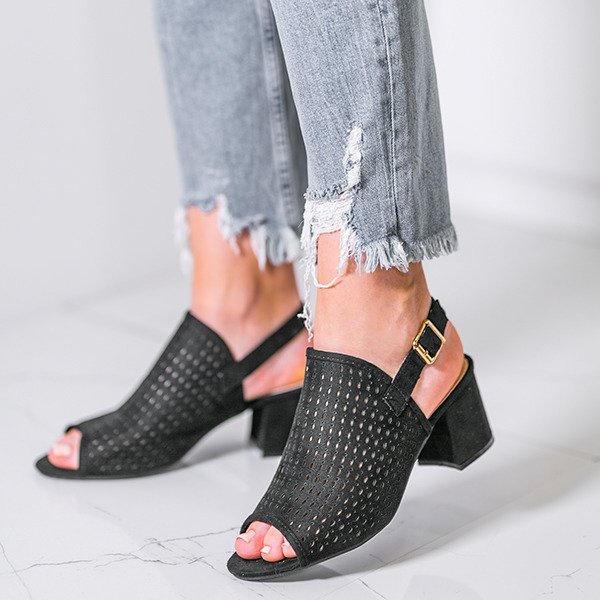 Czarne ażurowe sandały na słupku Farrell - Obuwie