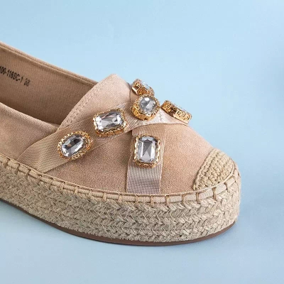 OUTLET Dámske béžové espadrilky s kryštálmi Erilla - Obuv