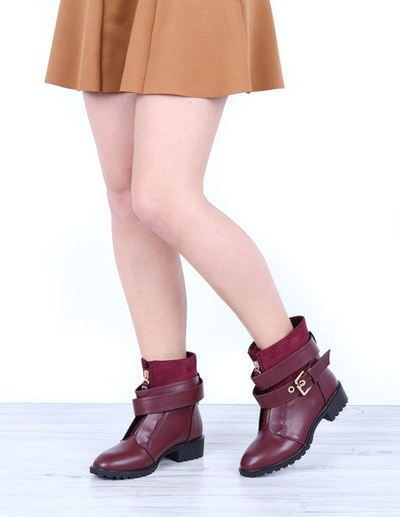 Bordowe workery z suwakiem Katelyn- Obuwie