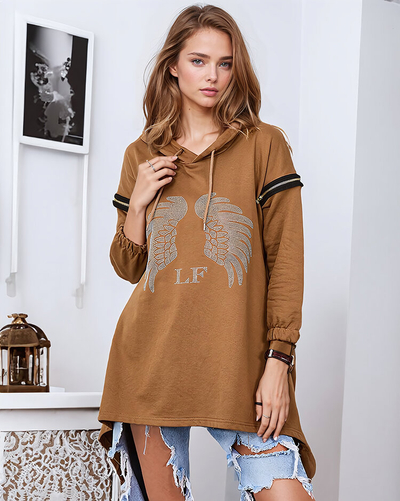 Royalfashion Hnedá dámska oversized mikina so zipsami