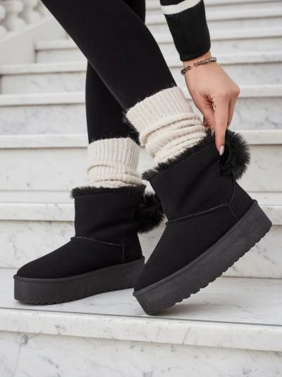 Royalfashion Dámske čižmy a'la snow boots v čiernej farbe Goroggo