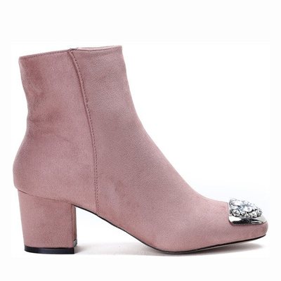 Różowe botki z ozdobnym noskiem  na niskim słupku Hayley - Obuwie