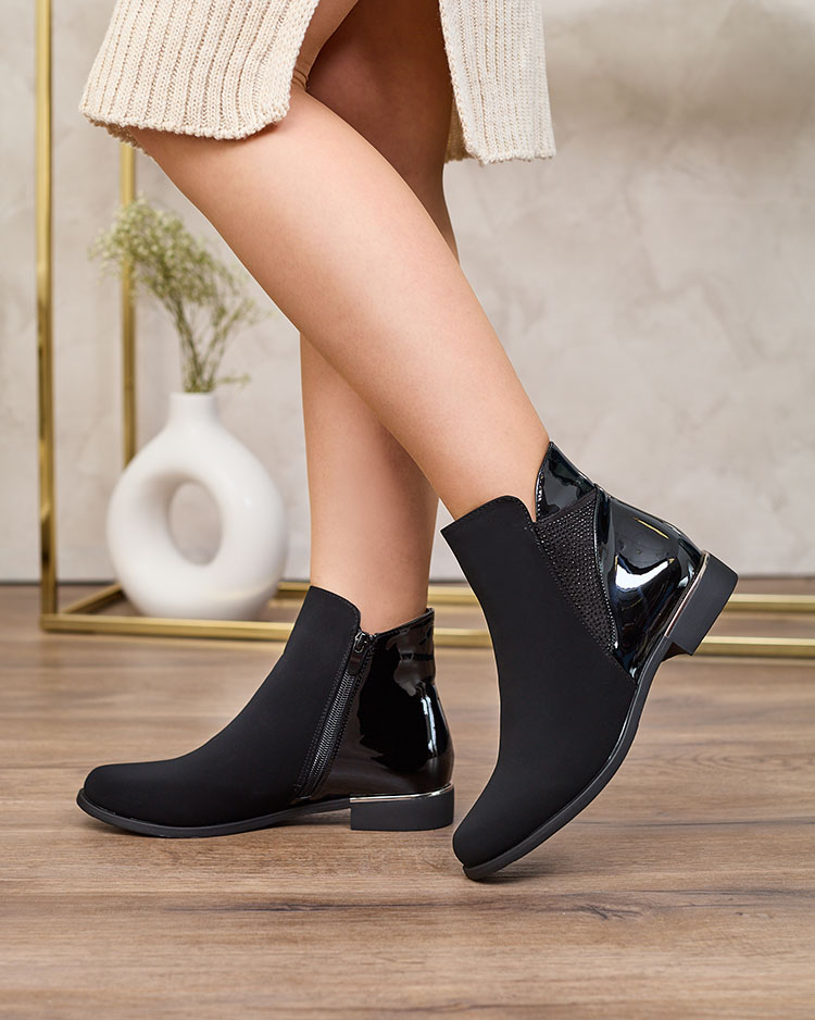 Royalfashion Čierne dámske čižmy so zirkónmi Overlissa