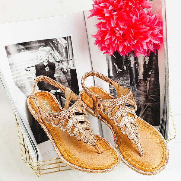 Różowe sandały japonki z cyrkoniami Ohio - Obuwie