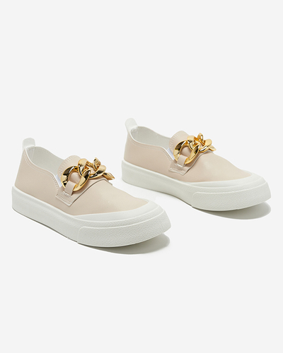 Béžové dámske nazúvacie topánky na hrubšej podrážke s ozdobou Senula - Obuv