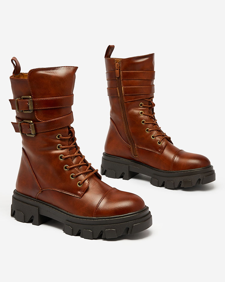 Royalfashion Dámske bagger čižmy z ekokože v hnedej farbe Faserti