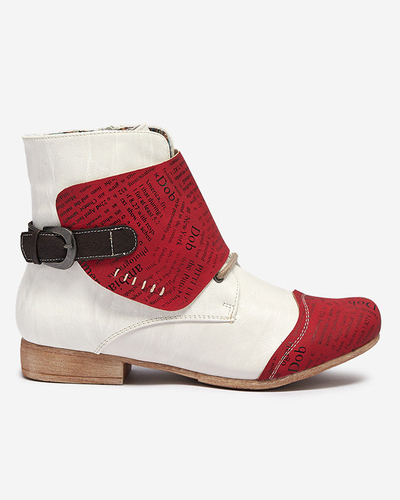 OUTLET Dámske červeno-biele čižmy s potlačou Gehami- Obuv