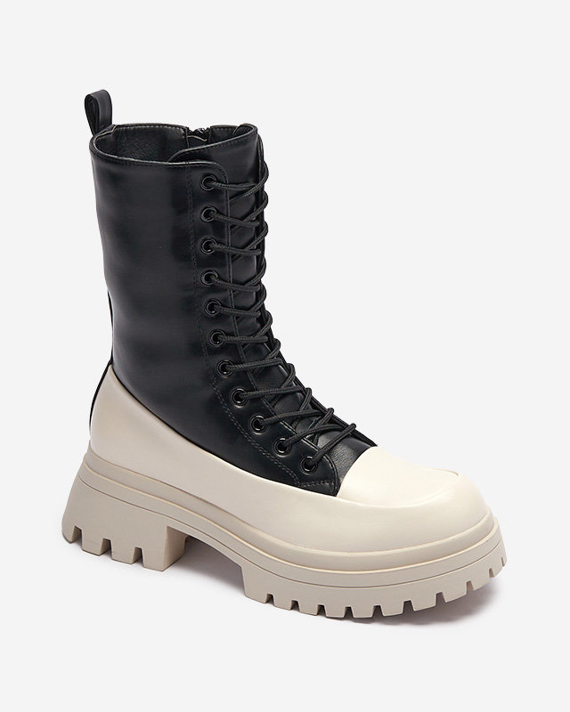 Čierno-béžové dámske vysoké čižmy Susker - Obuv