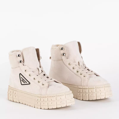 OUTLET Béžové dámske čižmy na šnurovanie na platforme Tessi - Obuv