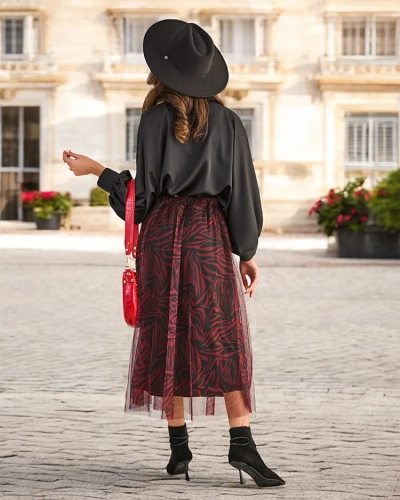 Royalfashion Vzorovaná midi sukňa pre ženy s tylom