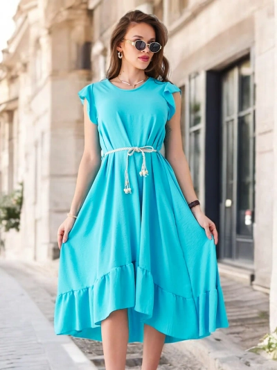 Royalfashion Dámske midi šaty s volánmi a krátkymi rukávmi