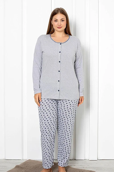 Royalfashion Ženská bavlnená dvojdielna pyžamová súprava so srdiečkami PLUS VEĽKOSŤ