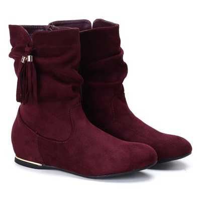 Botki na krytym koturnie w kolorze bordowym Lovely Obuwie