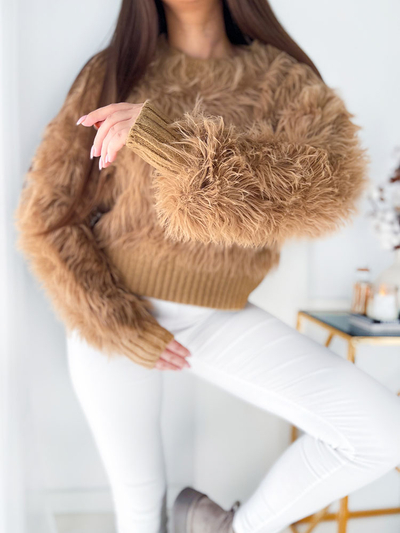 Royalfashion Hnedý dámsky sveter