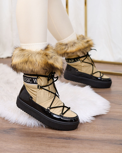 Royalfashion Béžovo-čierne slip-on čižmy a'la snow boots for women Gomllo