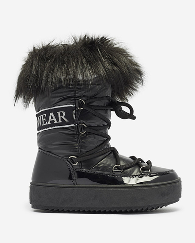 Čierne detské slip-on topánky a'la snow boots s kožušinkou Asika - Obuv
