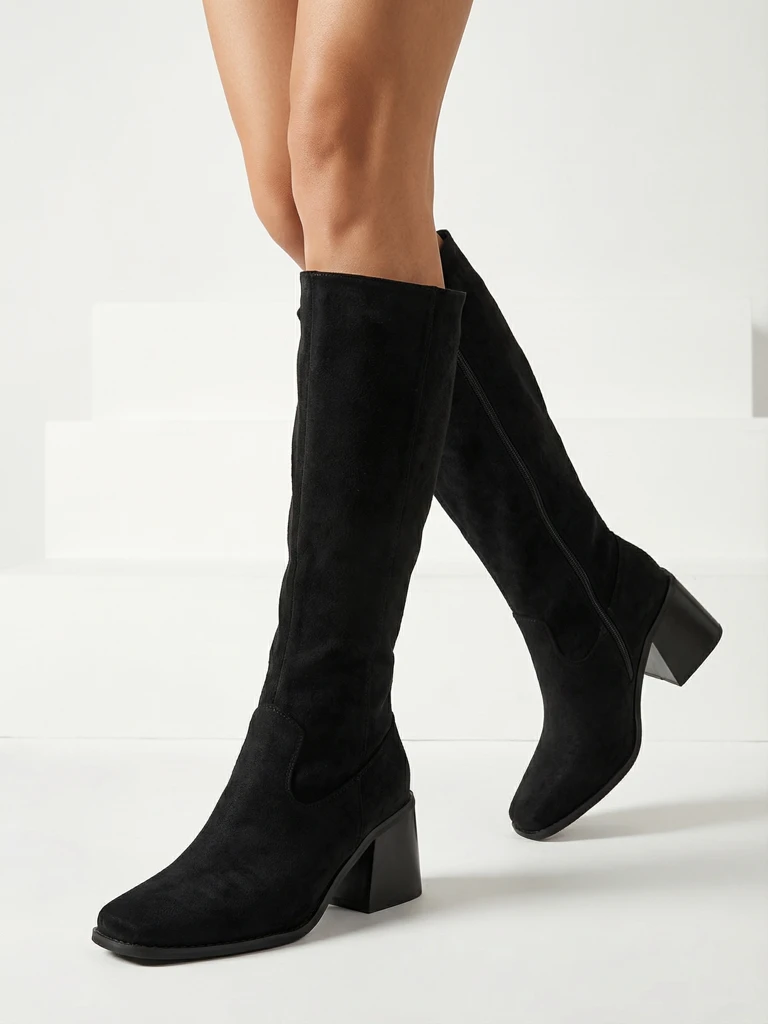 Ženski škornji eko semiš s stebričasto peto Ernala