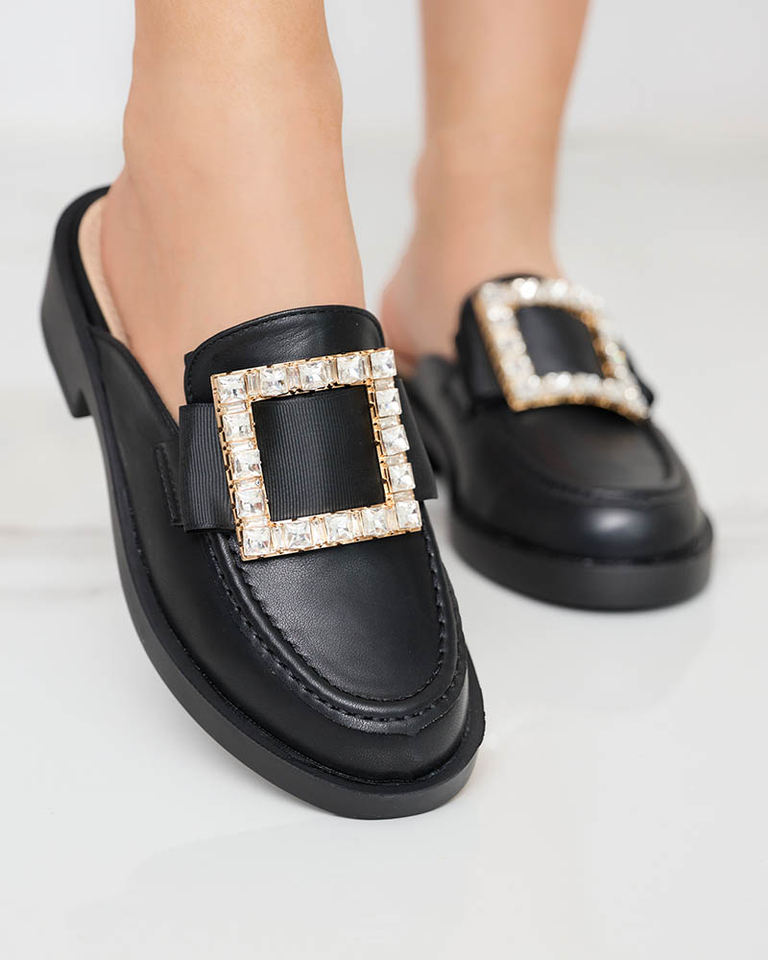 Dámske čierne papuče a'la loafers Delaqi - Topánky