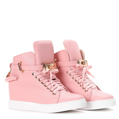 Różowe sneakersy na krytym koturnie LU BOO- Obuwie