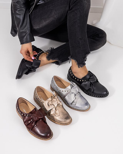 Zlaté dámske poltopánky s mašľou Entera - Obuv