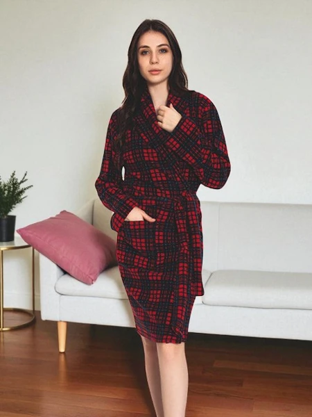 Červený a tmavomodrý dámsky župan - Oblečenie