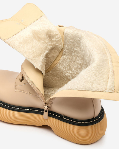 Royalfashion Béžové dámske šnurovacie čižmy na pevnej podrážke Diret