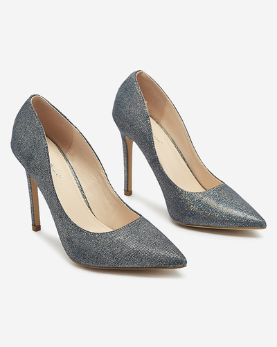 OUTLET Grafitové holografické dámske lodičky na podpätku Soddo- Obuv