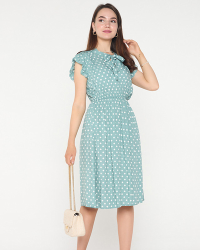 Mint dámske šaty s bodkovaným výstrihom na viazanie - Oblečenie