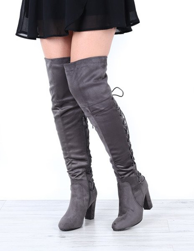 Szare, długie kozaki na słupku Asil - Obuwie