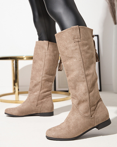 OUTLET Dámske čižmy z eko-semišu v svetlohnedej farbe Ifanell- Obuv