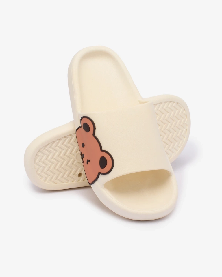 Royalfashion Biele dámske gumené šľapky s medvedíkom Levekki