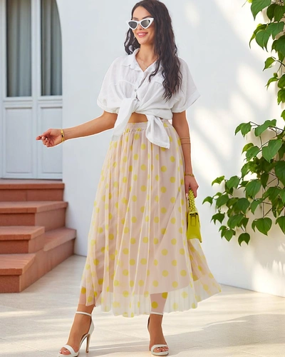 Royalfashion Dámska midi sukňa vyrobená z viskózy s tylom v bodkách