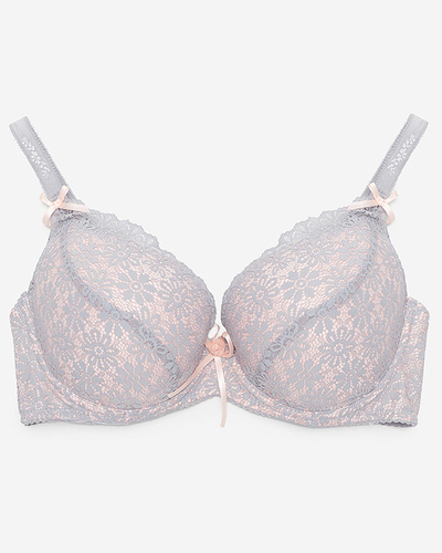 Sivá a ružová dámska čipkovaná podprsenka - Spodná bielizeň