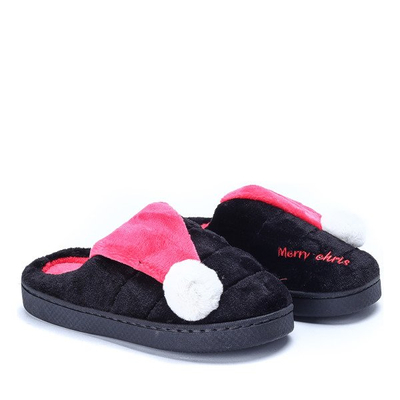 Czarne kapcie z pomponikiem Santa- Obuwie