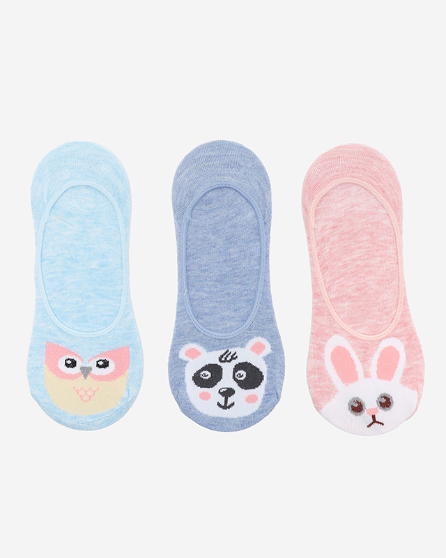 Ružové, tmavomodré a modré dámske ponožky so zvieracou potlačou 3 / bal - Spodná bielizeň