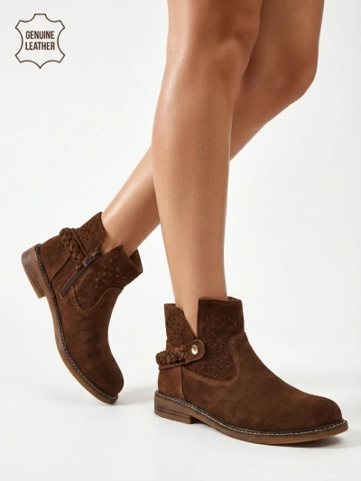 Ažurowe botki damskie ze skóry naturalnej Unimi