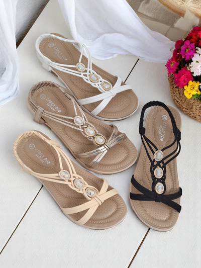 Ženski sandali Royalfashion Callista – črni espadrile s cirkoni za poletje