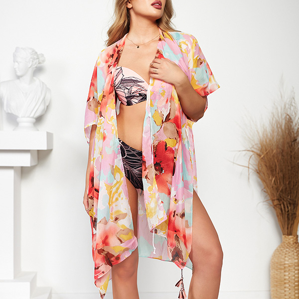 Ružové vzorované dámske pareo - Oblečenie