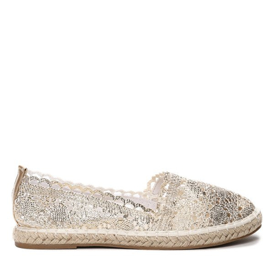 Złote, koronkowe espadryle- Obuwie