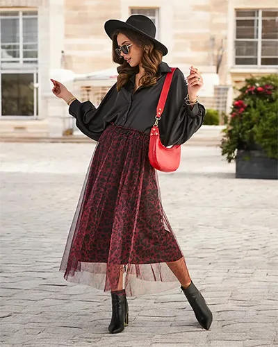 Royalfashion Vzorovaná dámska midi sukňa so šifónom