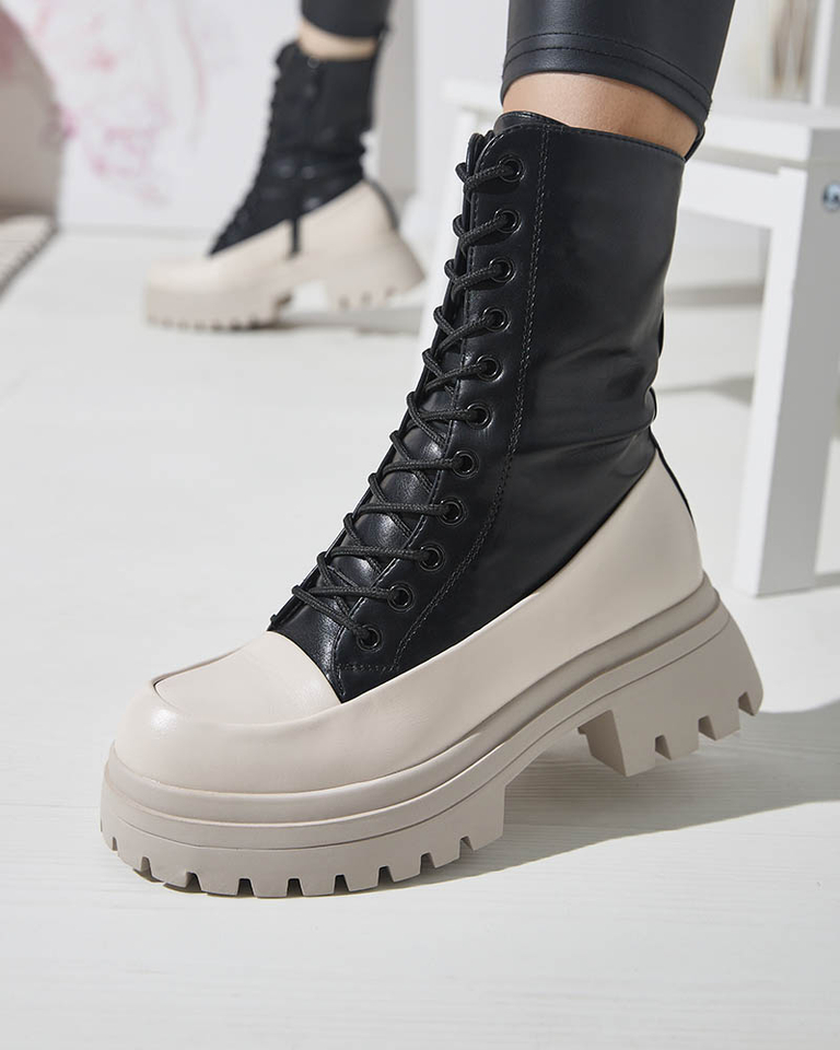 Čierno-béžové dámske vysoké čižmy Susker - Obuv