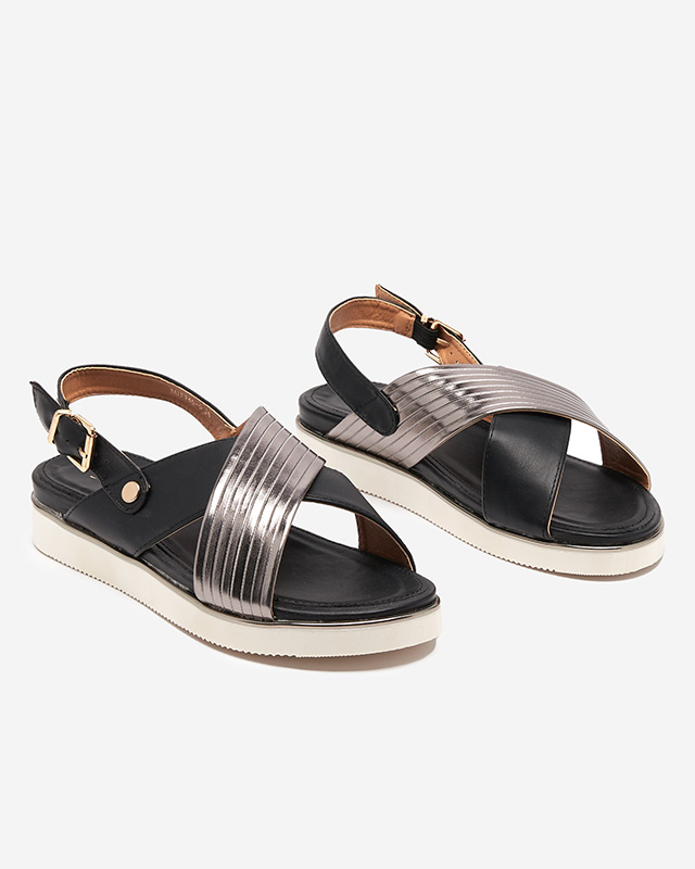 Čierne dámske sandále so strieborným opaskom Gerii- Topánky