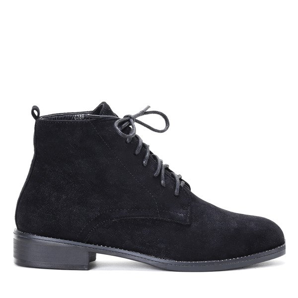 Czarne, sznurowane botki Noel- Obuwie