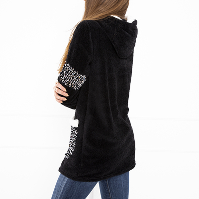 Dámska čierna plyšová mikina na zips - oblečenie