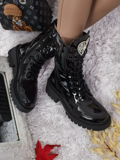 Ženski Gležnarji Luna Črni Lakasti Stilski za Jesen