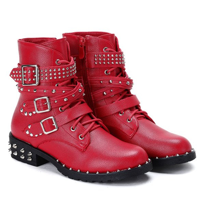 Czerwone workery z ćwiekami Stephanie - Obuwie