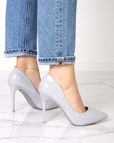 Šedé dámske lakované lodičky na vysokom opätku Merier - Oblečenie