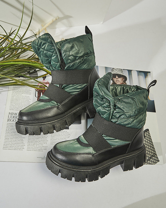 Dámske snehové topánky na plochej podrážke v čierno-zelenej farbe Ferory- Obuv