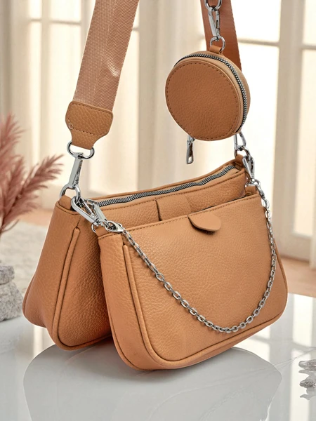 Ženska torbica Aurora Multi iz eko usnja svetlo rjava verižica zadrga