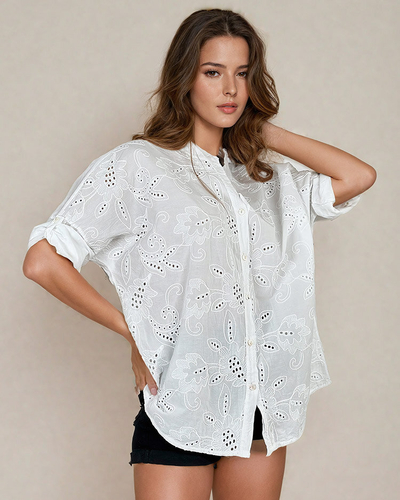 Royalfashion Dámska oversize košeľa s výšivkou